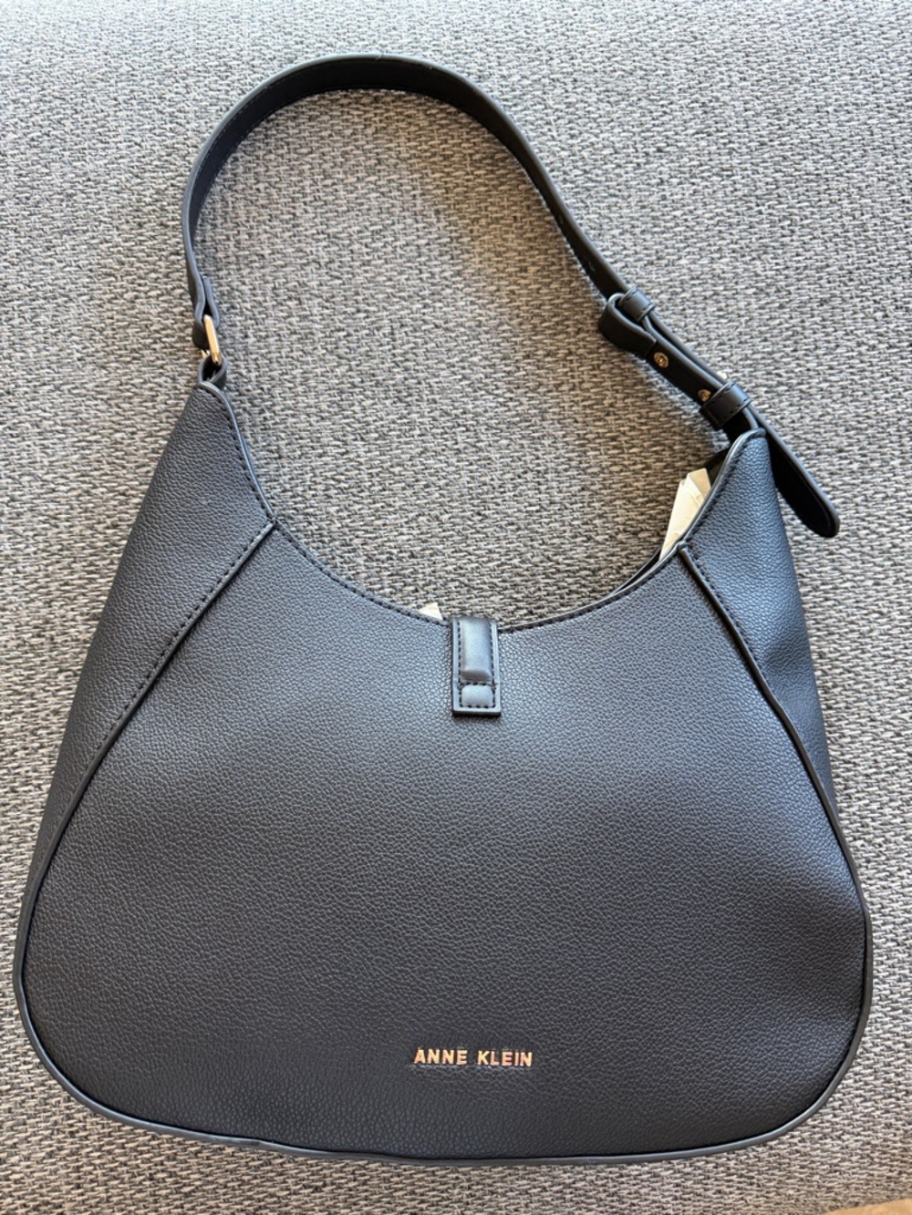 Anne Klein Black Pebbled Shoulder Hobo with Gold Logo